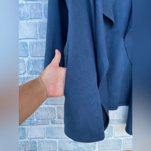 GRETCHEN SCOTT teal Open Front Long Sleeve Waterfall Cardigan Sweater Sueded XS - Picture 3 of 5